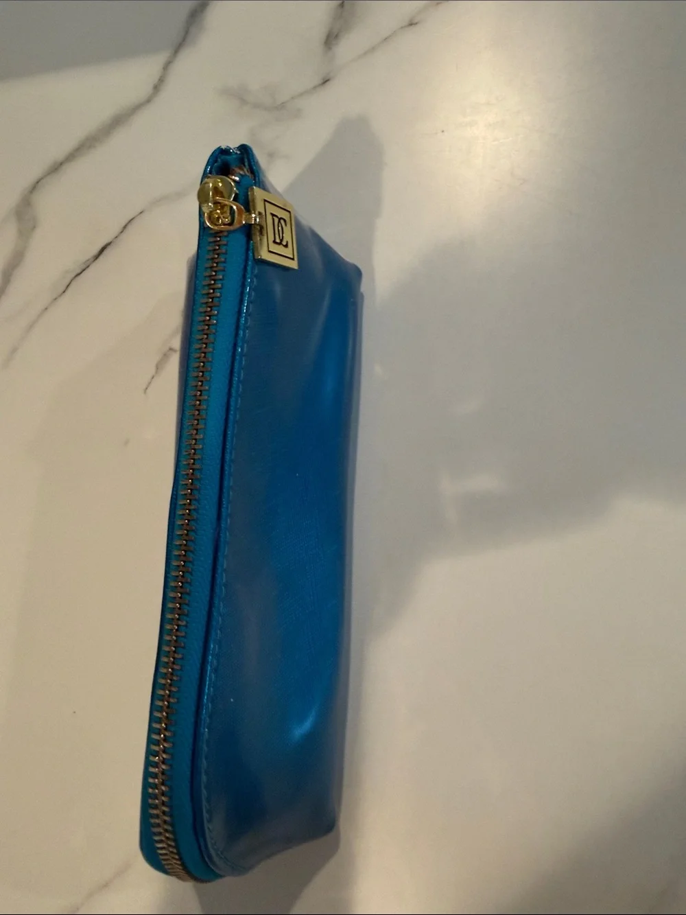 Blue Metallic Pencil Case with Gold Zipper